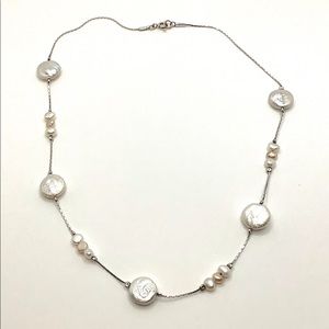 925 Sterling Silver Freshwater White Coin Cultured Pearls Necklace 16” 7…